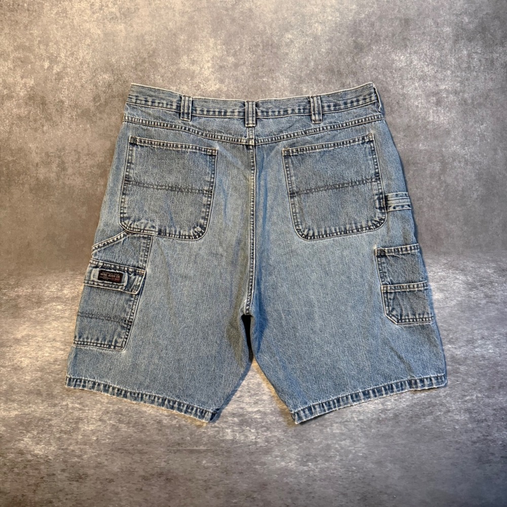 VTG Wrangler WRG Jeans Co Carpenter Shorts Mens 38 Blue Denim Jorts Y2K Baggy